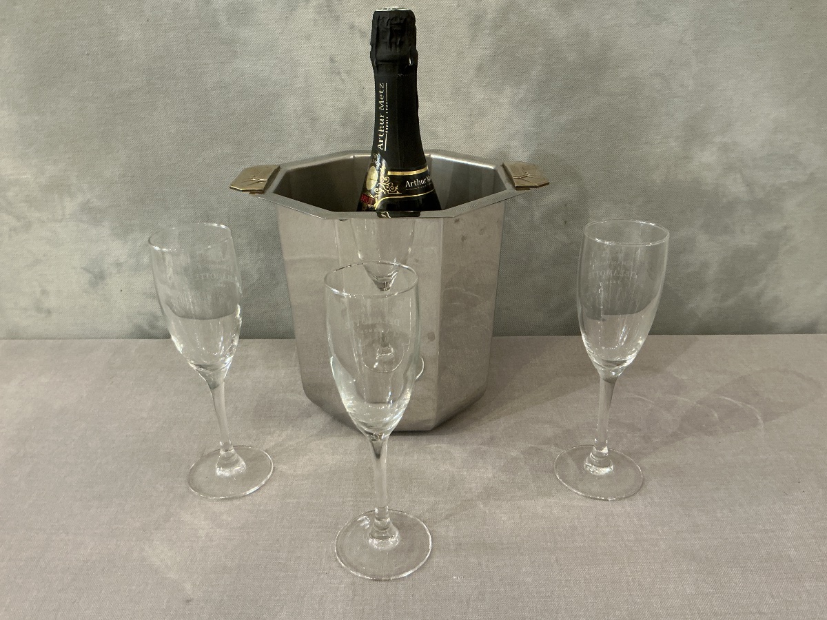 Seau à champagne en métal argenté vers 1925 de Jean Couzon-photo-3