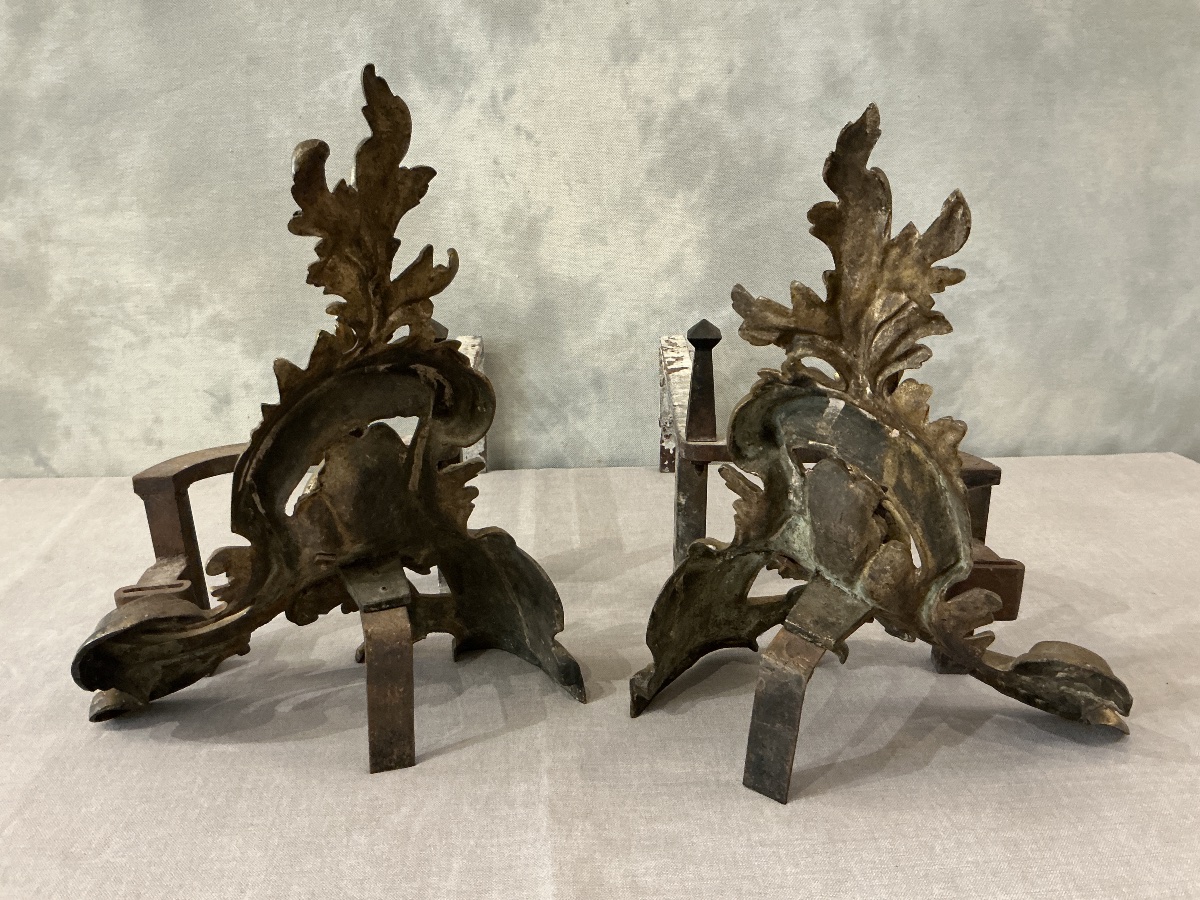Pair Of Antique 19th-century Bronze And Brass Andirons -photo-4
