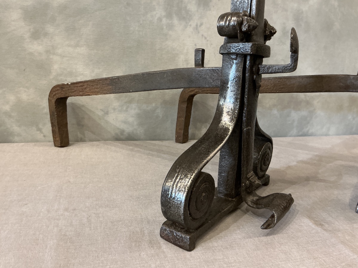 Importants chenets en fer forgé d’époque fin 17 ème -photo-6