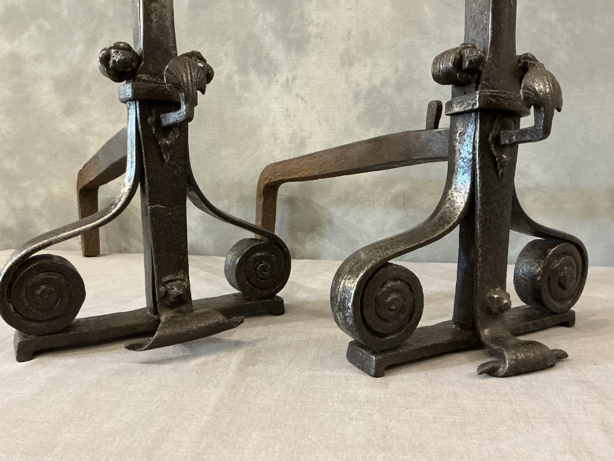 Importants chenets en fer forgé d’époque fin 17 ème -photo-8