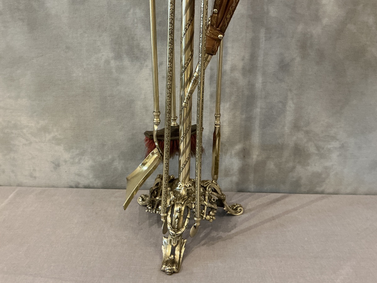 Serviteur de cheminée ancien comprenant 5 pièces de style Louis XVI d’époque 19 ème-photo-4