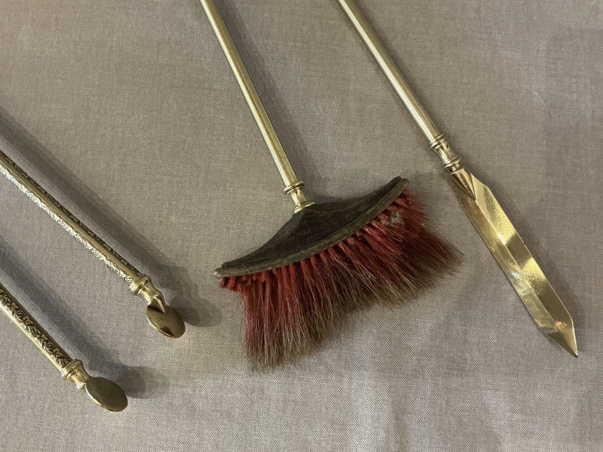 Serviteur de cheminée ancien comprenant 5 pièces de style Louis XVI d’époque 19 ème-photo-3
