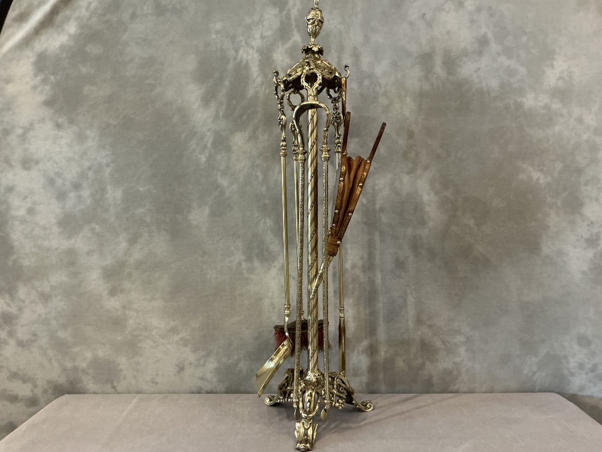Serviteur de cheminée ancien comprenant 5 pièces de style Louis XVI d’époque 19 ème