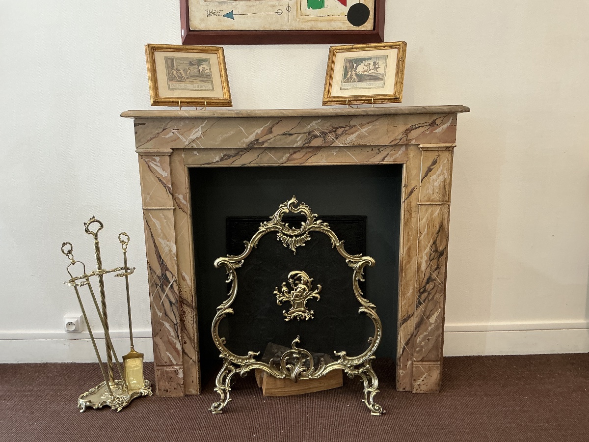Decorative Painted Wooden Mantelpiece, Late 19th Century 