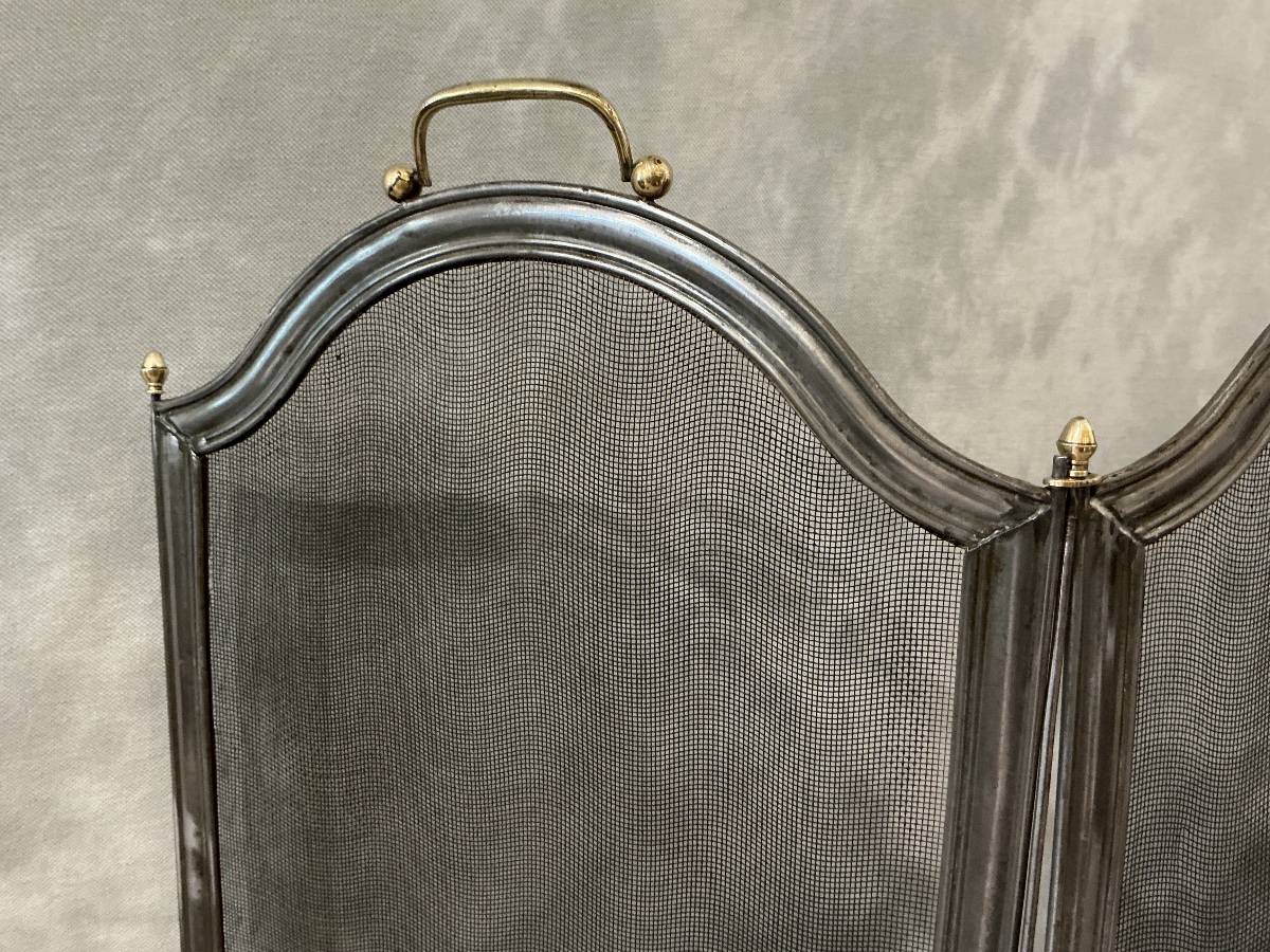 Antique 19th-century Polished Iron Fireplace Screen -photo-2