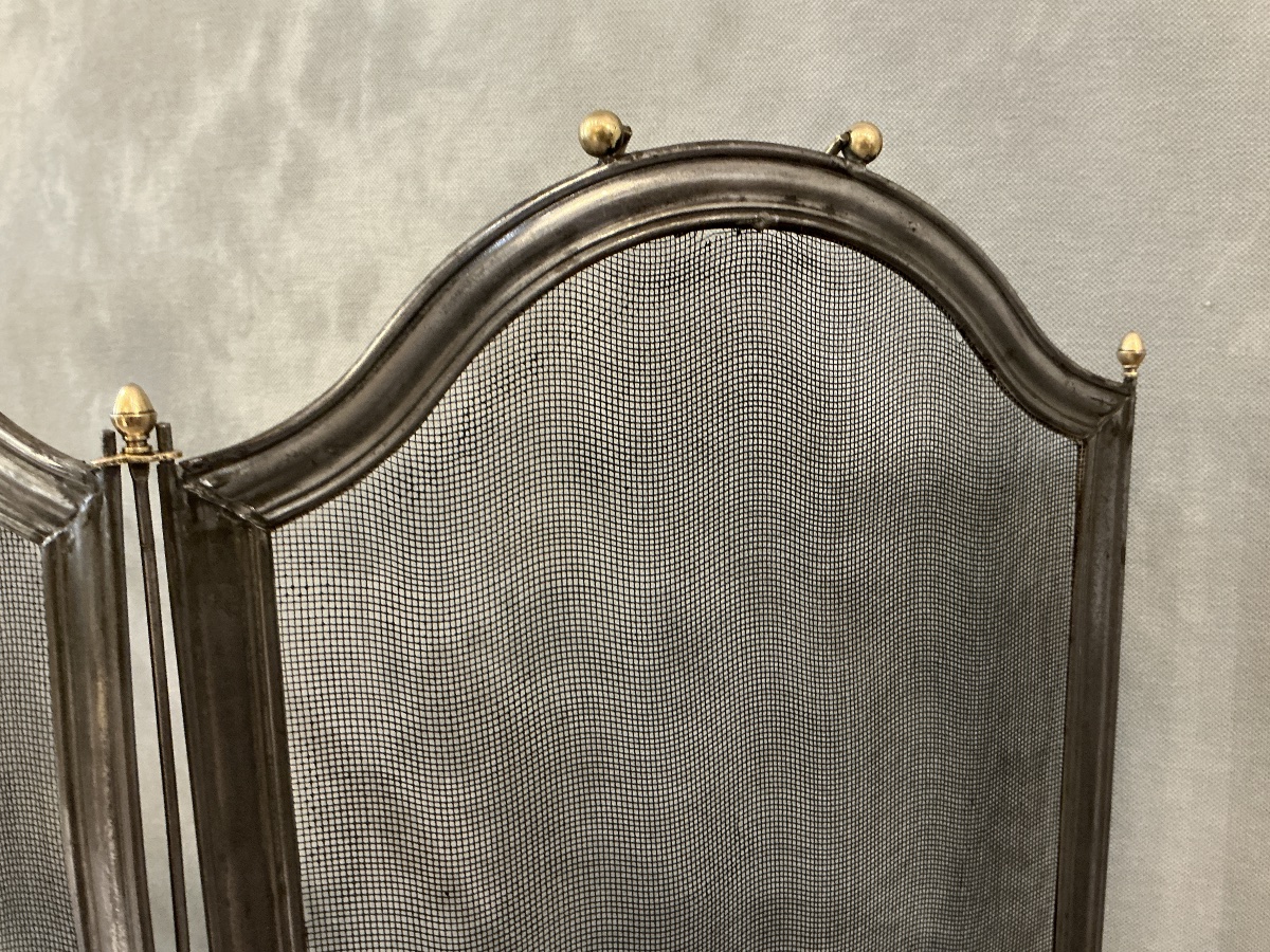Antique 19th-century Polished Iron Fireplace Screen -photo-3