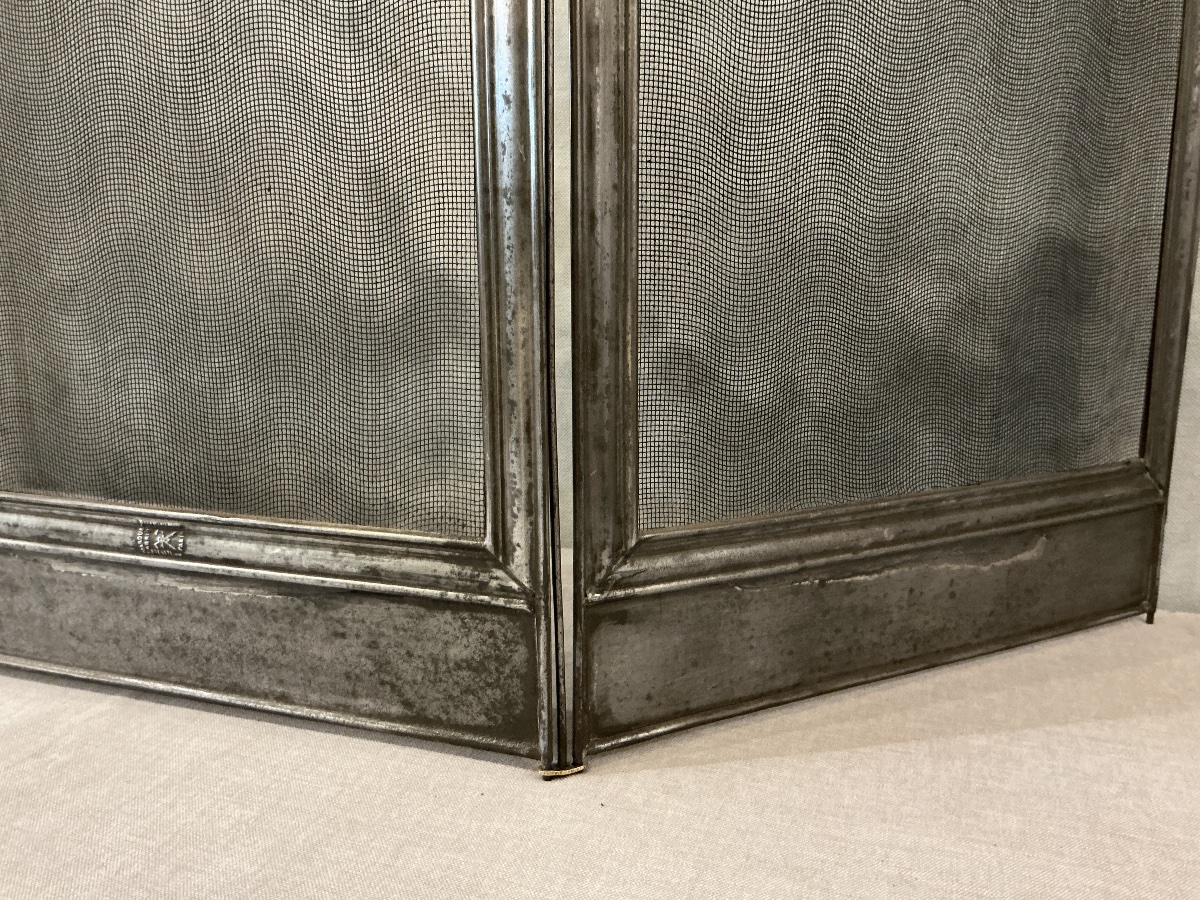Antique 19th-century Polished Iron Fireplace Screen -photo-4