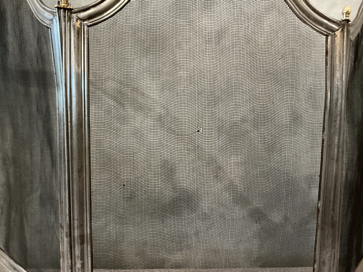 Antique 19th-century Polished Iron Fireplace Screen -photo-1
