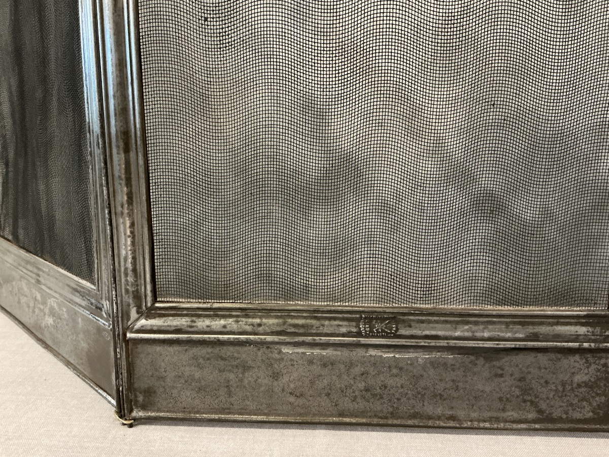 Antique 19th-century Polished Iron Fireplace Screen -photo-2