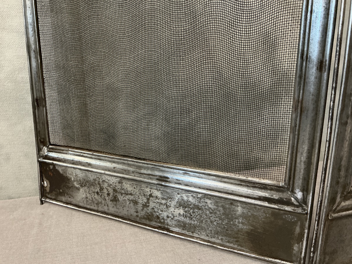 Antique 19th-century Polished Iron Fireplace Screen -photo-3