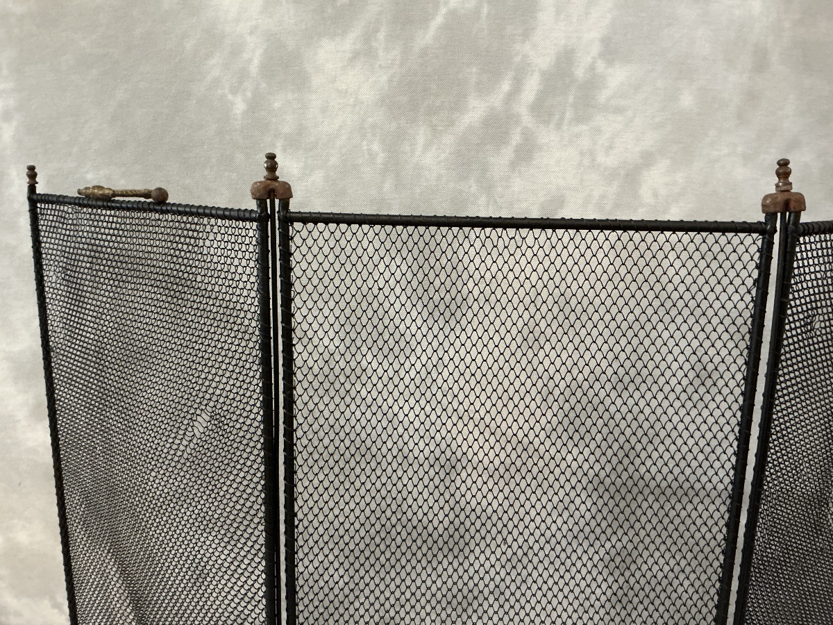 Antique Rustic Iron Fireplace Screen, Painted Black, 19th Century -photo-2