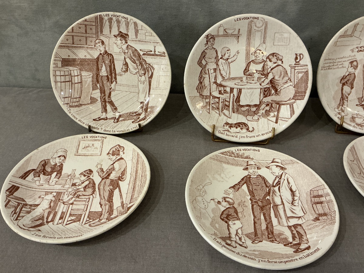 Lot de 6 assiettes en faïence de Sarreguemines d’époque 19 ème -photo-2