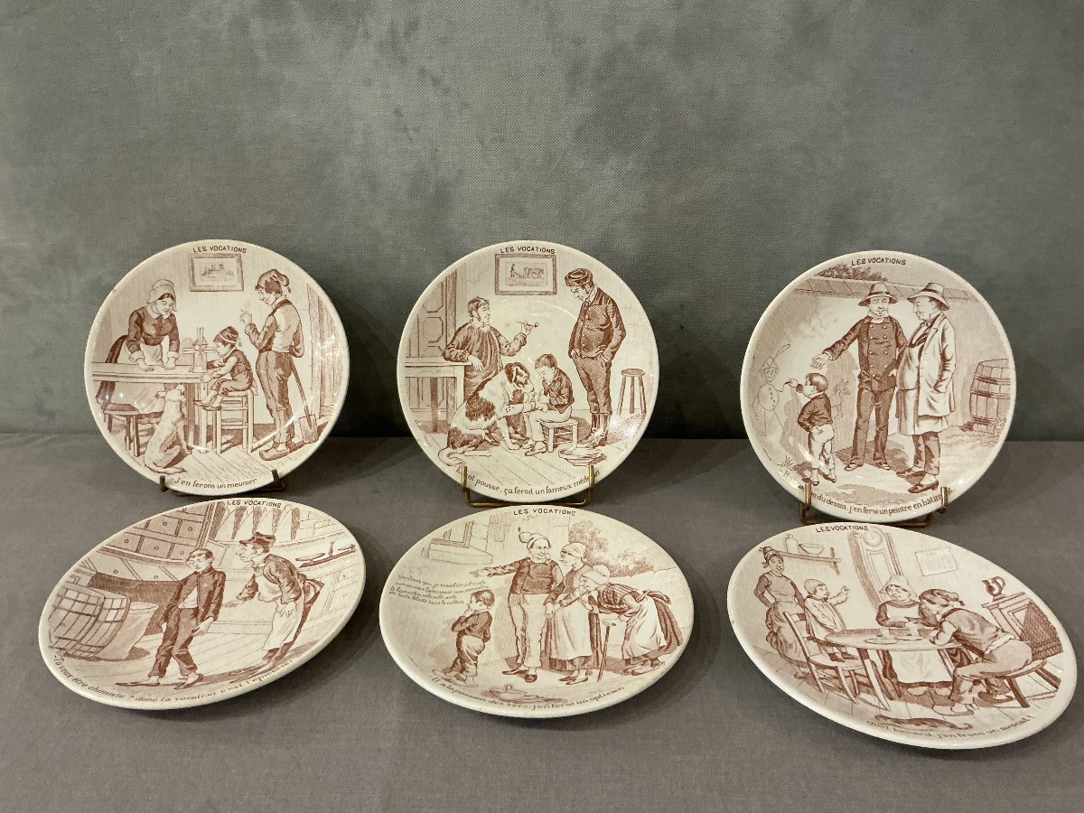 Lot de 6 assiettes en faïence de Sarreguemines d’époque 19 ème -photo-4