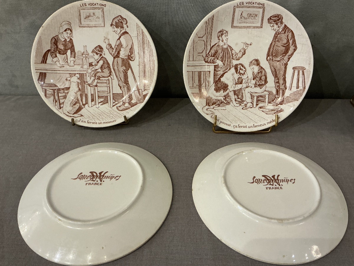 Lot de 6 assiettes en faïence de Sarreguemines d’époque 19 ème -photo-1