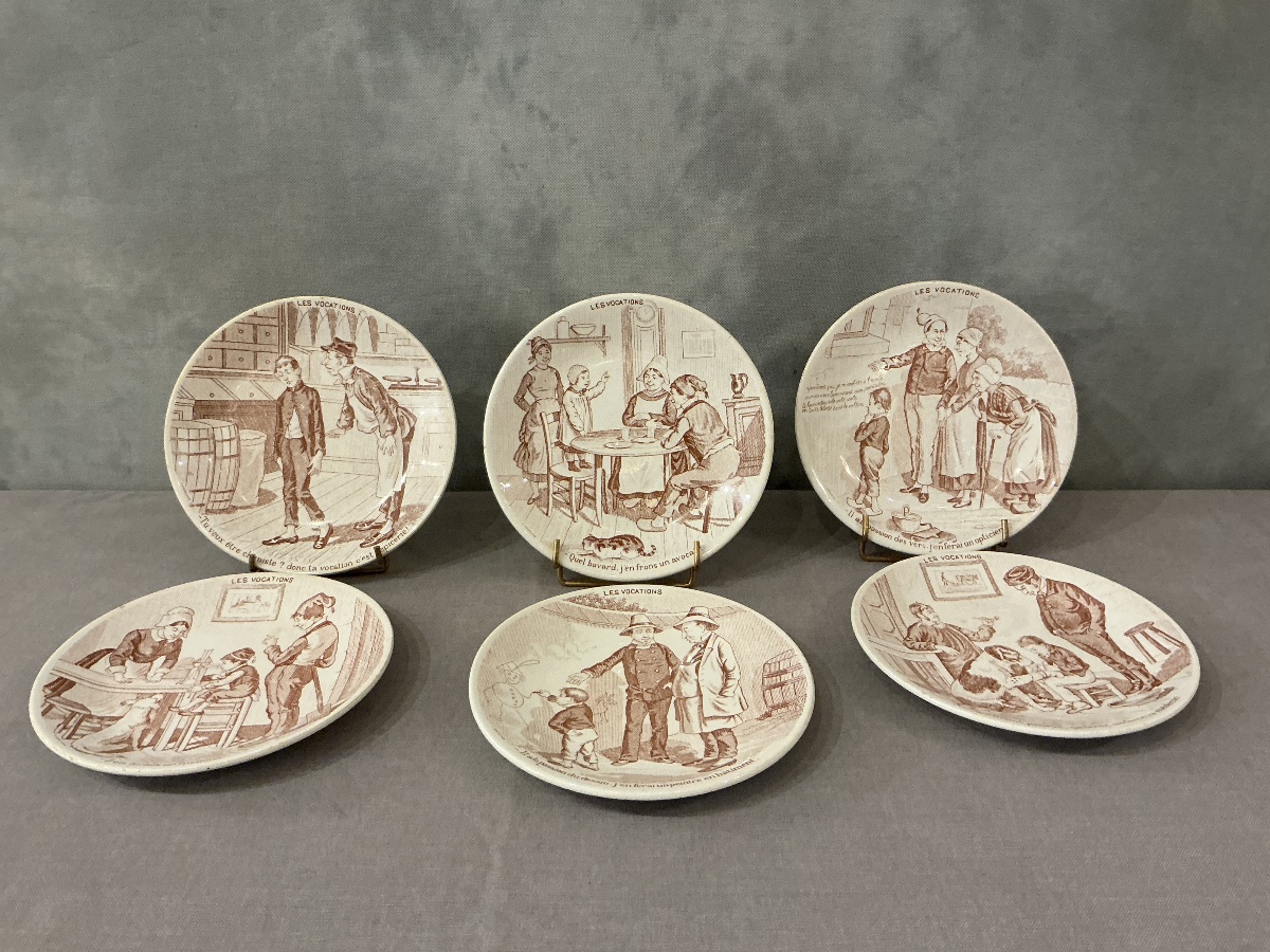 Lot de 6 assiettes en faïence de Sarreguemines d’époque 19 ème 