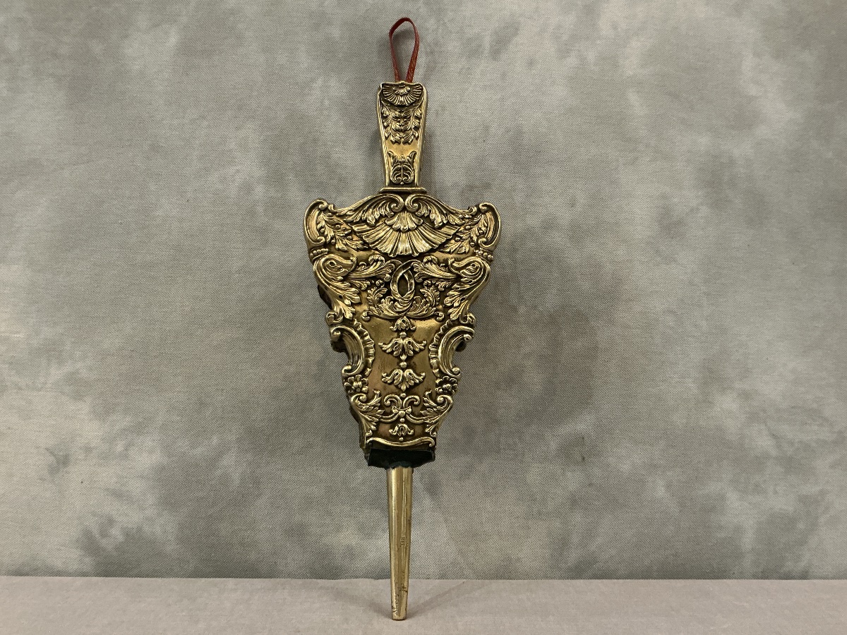Soufflet de cheminée ancien en laiton poli d’époque  début 19 ème. -photo-2