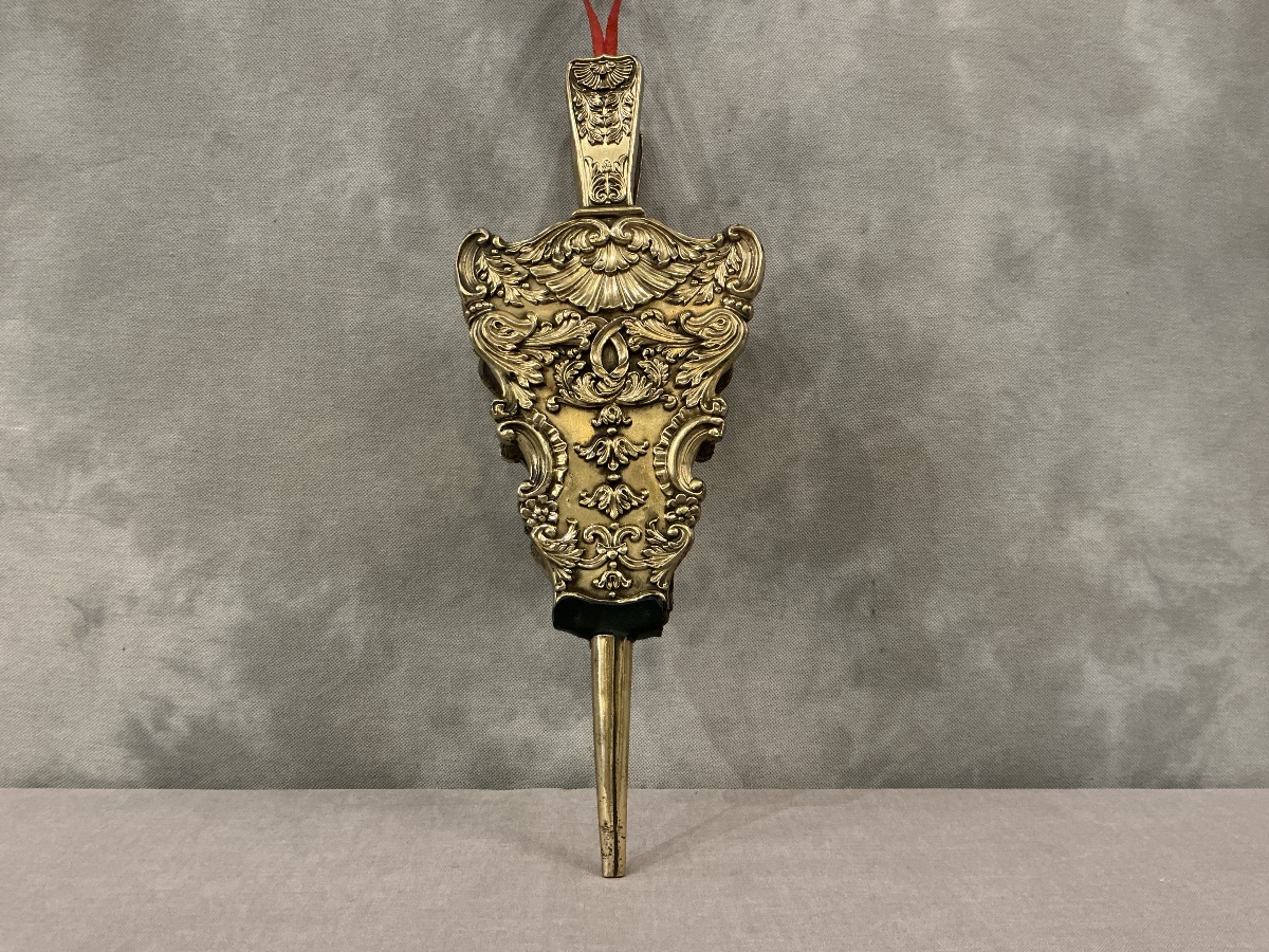 Soufflet de cheminée ancien en laiton poli d’époque  début 19 ème. -photo-1