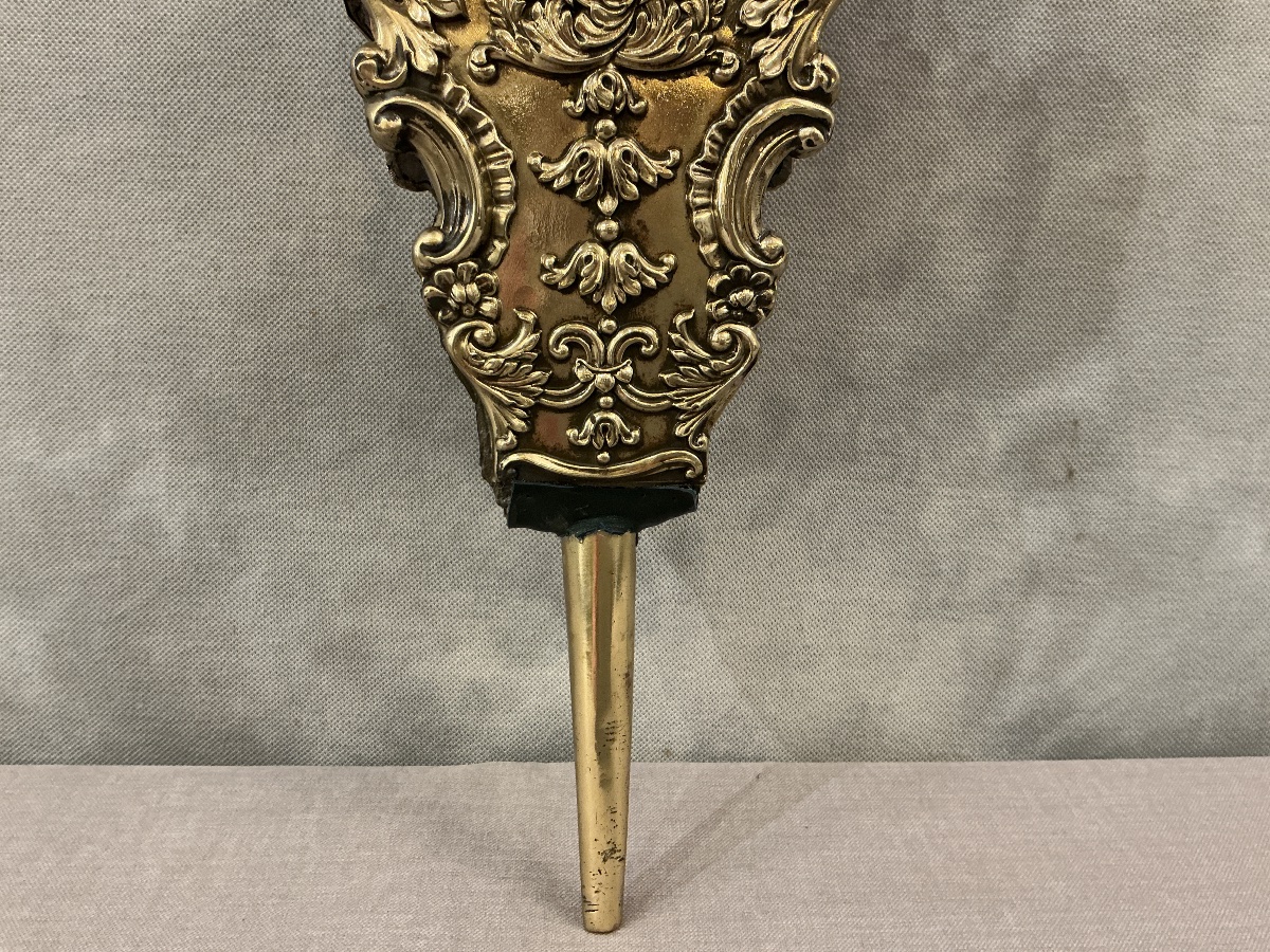 Soufflet de cheminée ancien en laiton poli d’époque  début 19 ème. -photo-4