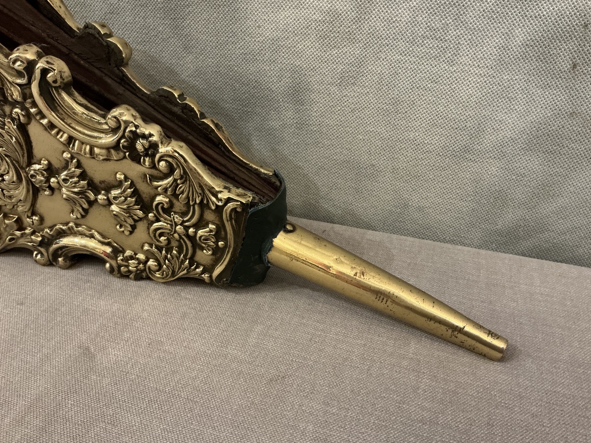Soufflet de cheminée ancien en laiton poli d’époque  début 19 ème. -photo-5