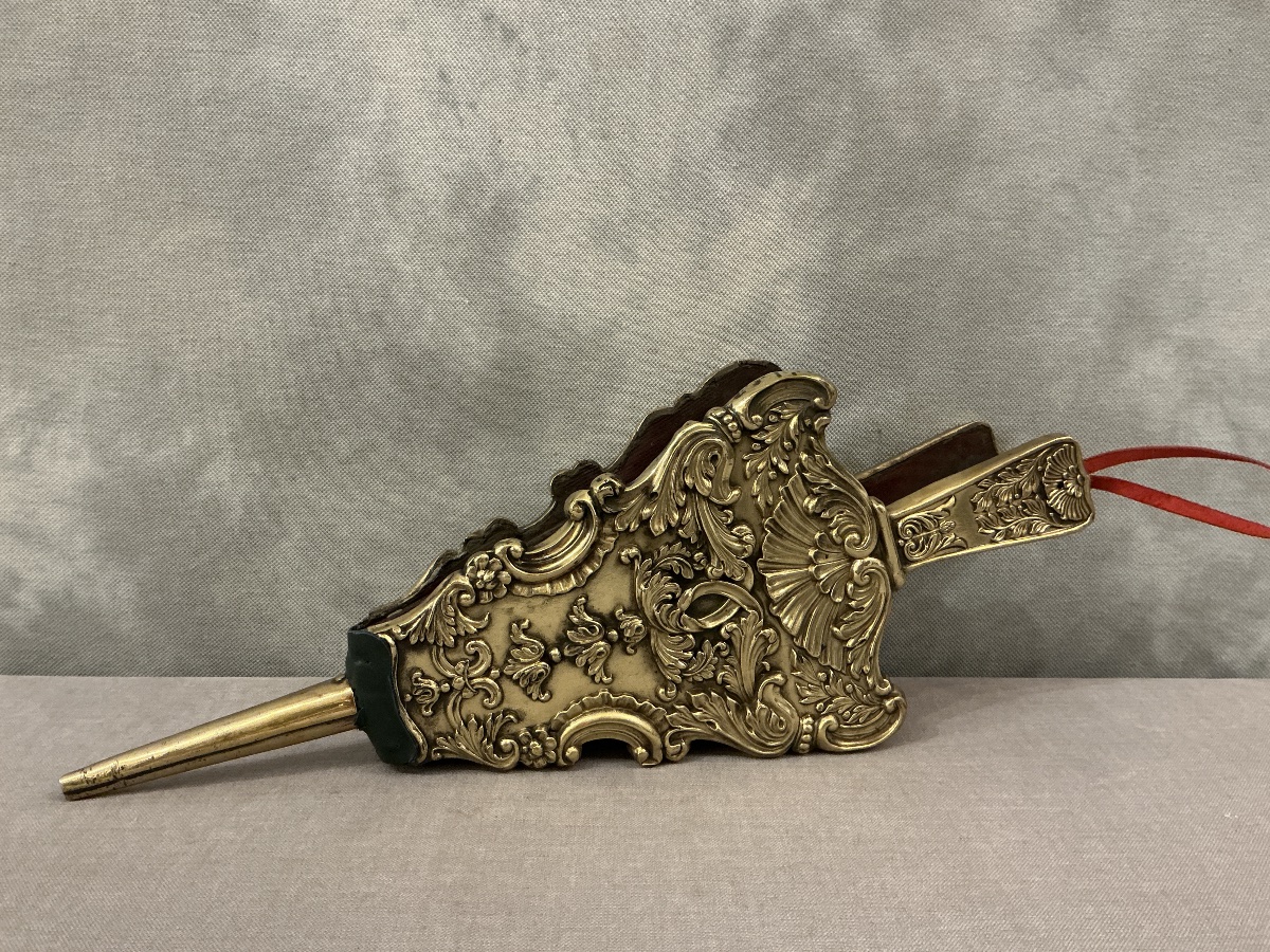 Soufflet de cheminée ancien en laiton poli d’époque  début 19 ème. -photo-6