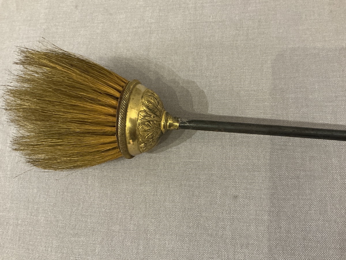 Balayette de cheminée ancien en bronze et fer d’époque 19 ème -photo-4