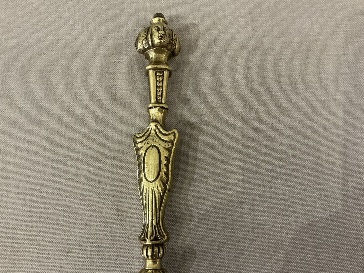 Balayette de cheminée ancien en bronze et fer d’époque 19 ème -photo-1