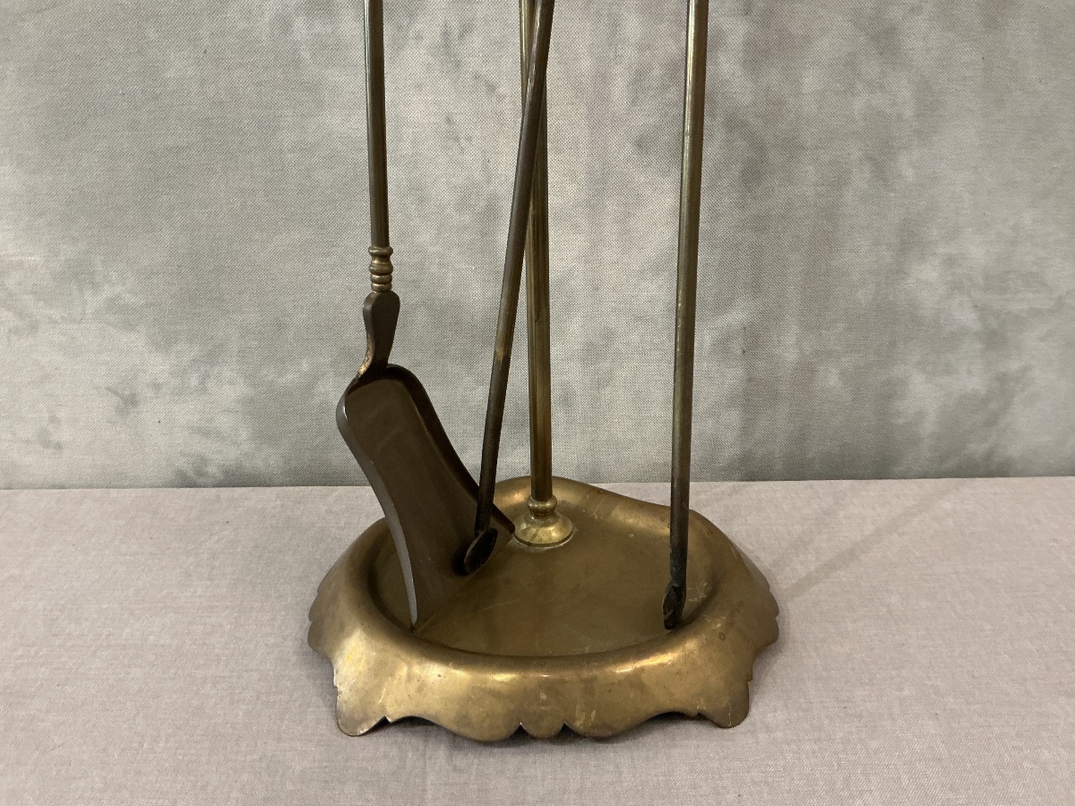 Serviteur de cheminée ancien en laiton d’époque 19 ème -photo-3