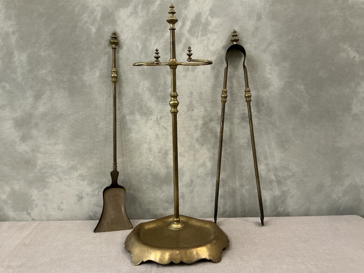 Serviteur de cheminée ancien en laiton d’époque 19 ème -photo-4