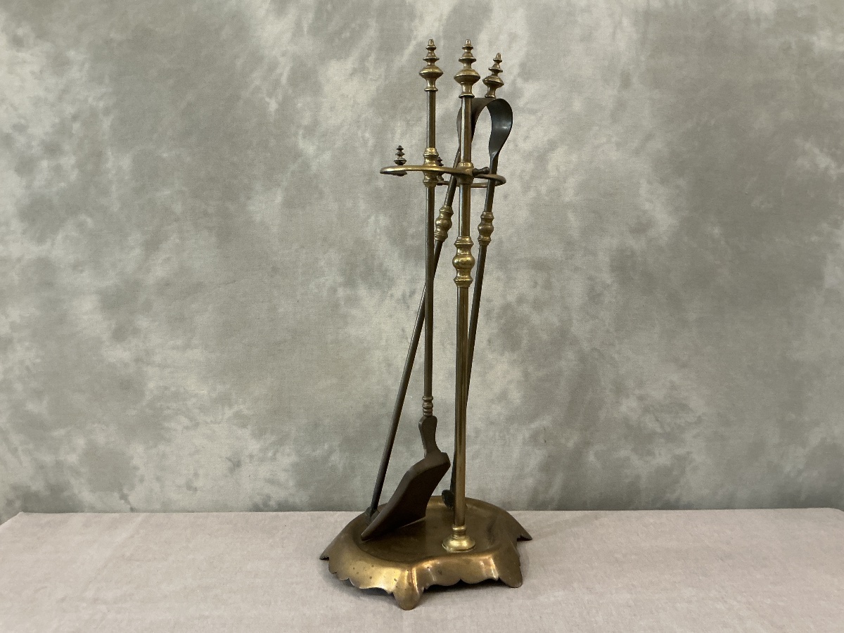 Serviteur de cheminée ancien en laiton d’époque 19 ème -photo-1