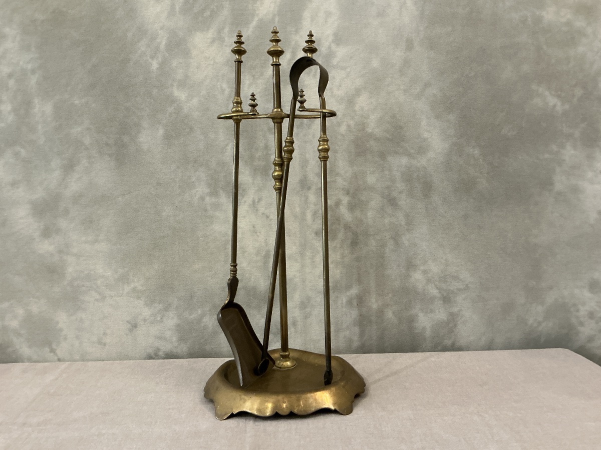 Serviteur de cheminée ancien en laiton d’époque 19 ème 