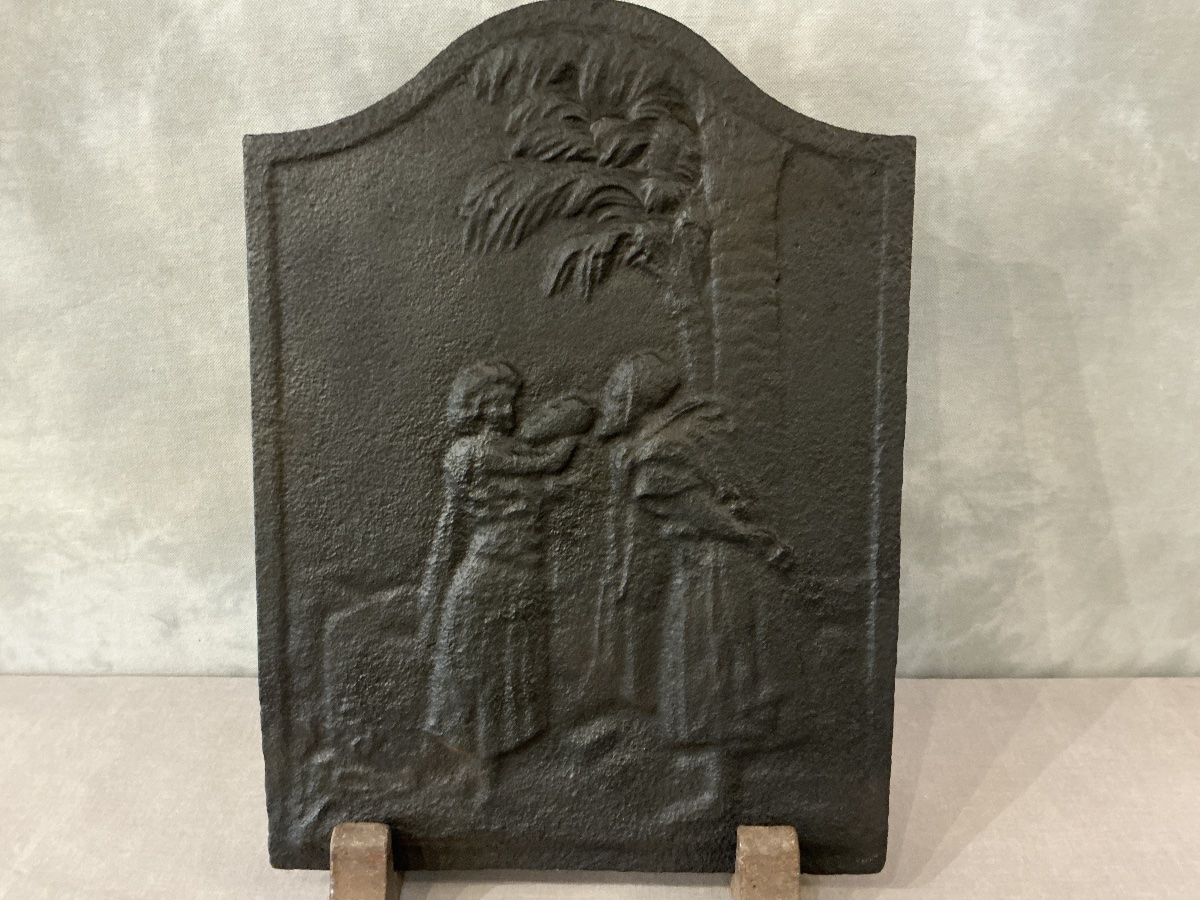 Petite plaque de cheminée ancien en fonte d’époque début 19 ème -photo-2