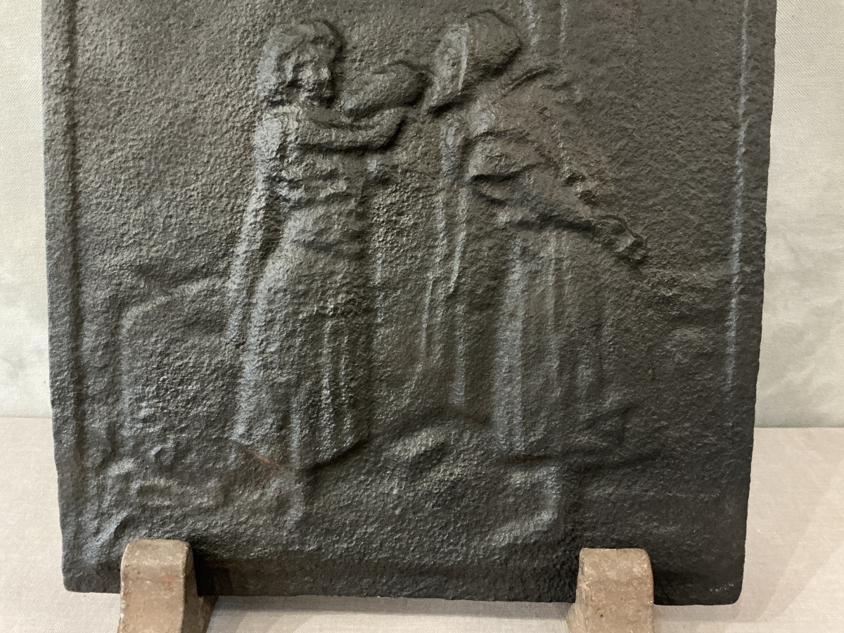 Petite plaque de cheminée ancien en fonte d’époque début 19 ème -photo-4
