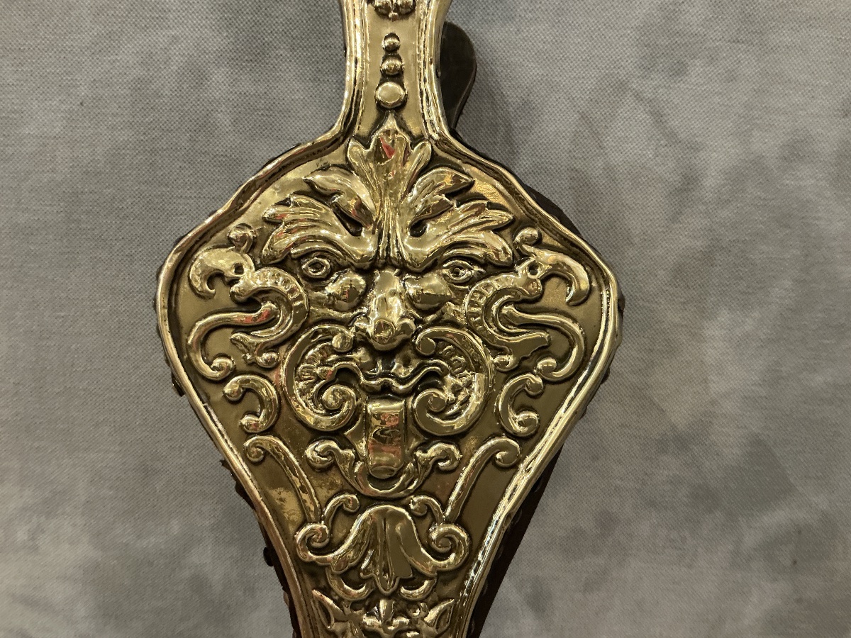 Serviteur de cheminée ancien 5 pièces d’époque 19 ème en laiton -photo-2