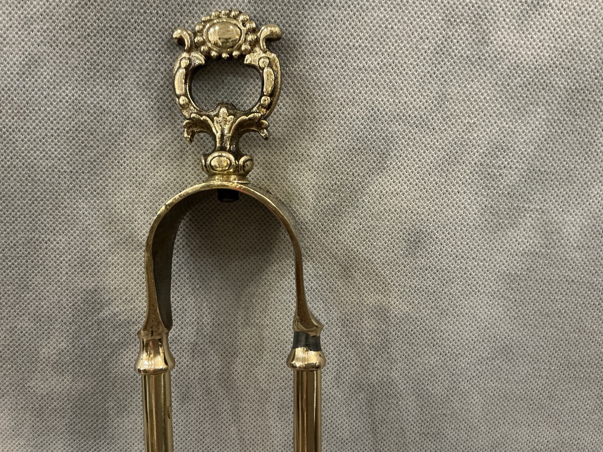 Serviteur de cheminée ancien 5 pièces d’époque 19 ème en laiton -photo-3