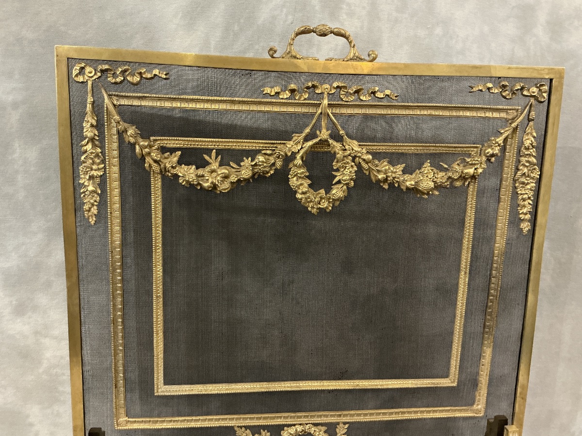 Écran de cheminée en bronze d’époque 19 ème de style Louis XVI -photo-3