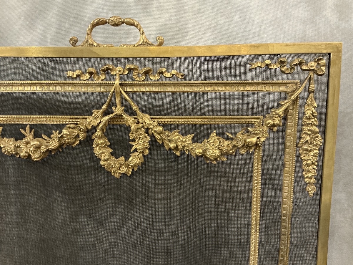 Écran de cheminée en bronze d’époque 19 ème de style Louis XVI -photo-1