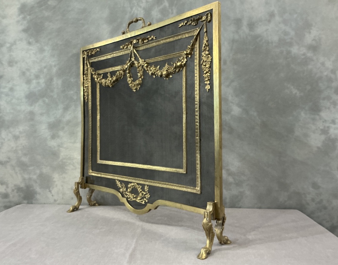 Écran de cheminée en bronze d’époque 19 ème de style Louis XVI -photo-3