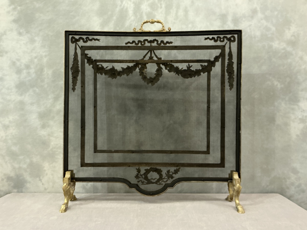 Écran de cheminée en bronze d’époque 19 ème de style Louis XVI -photo-5