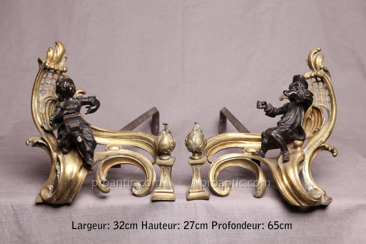 Paire De Chenets anciens En Bronze d'époque 19ème Napoléon III-photo-2