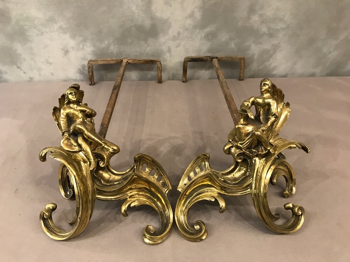 Pair Of Bronze Andirons Louis XV 19th-photo-3