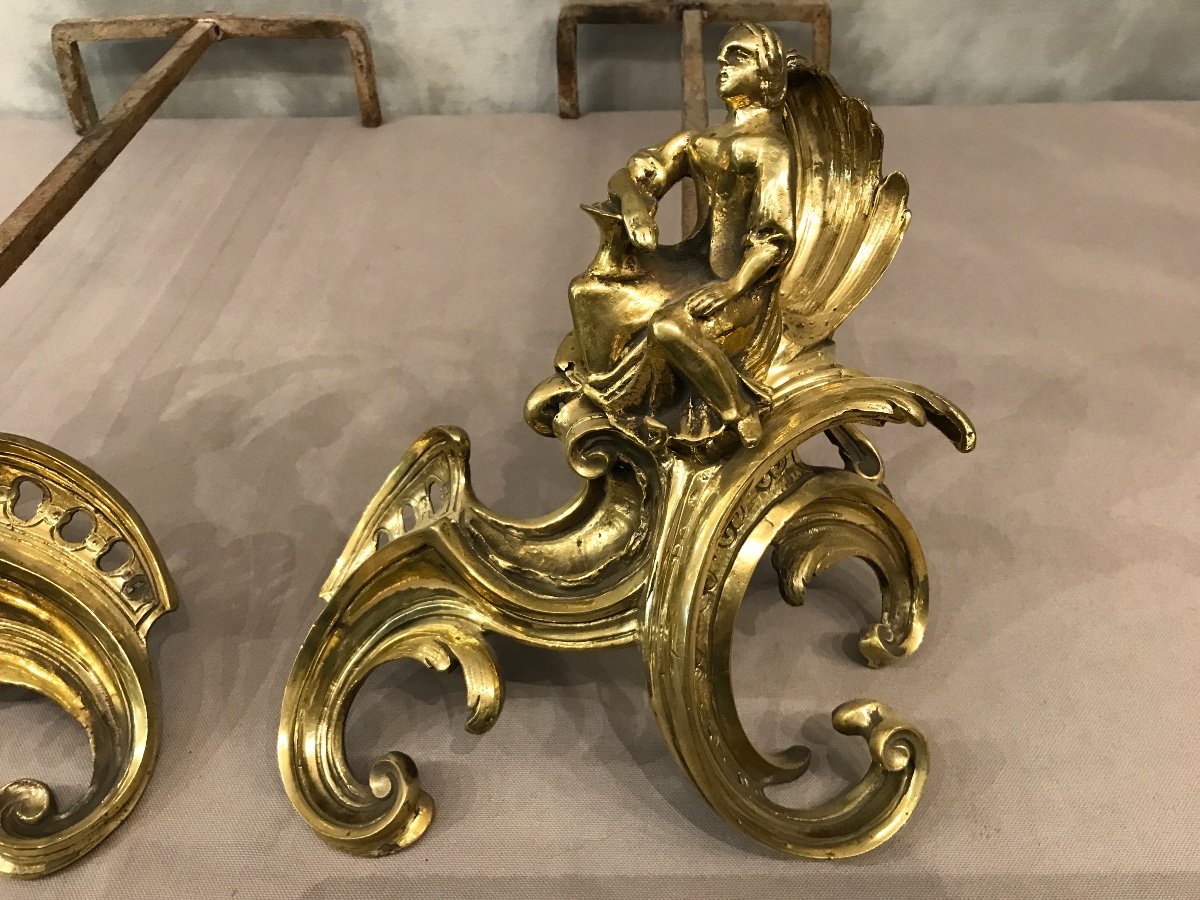 Paire De Chenets anciens En Bronze Louis XV 19ème -photo-4