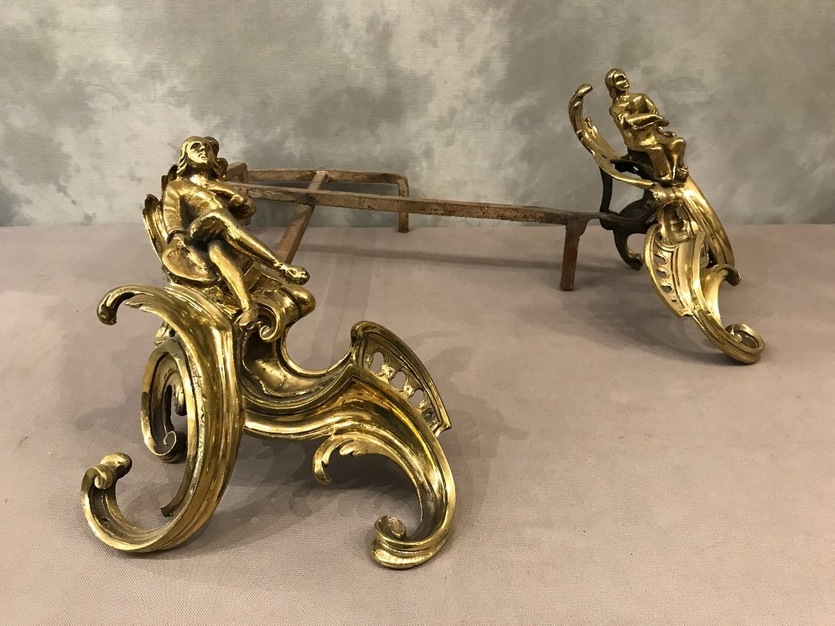 Pair Of Bronze Andirons Louis XV 19th-photo-2