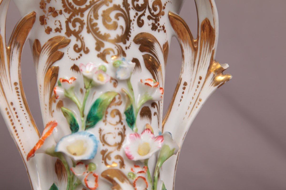 Paire De Vases En Porcelaine En Vieux Paris 19ème-photo-3
