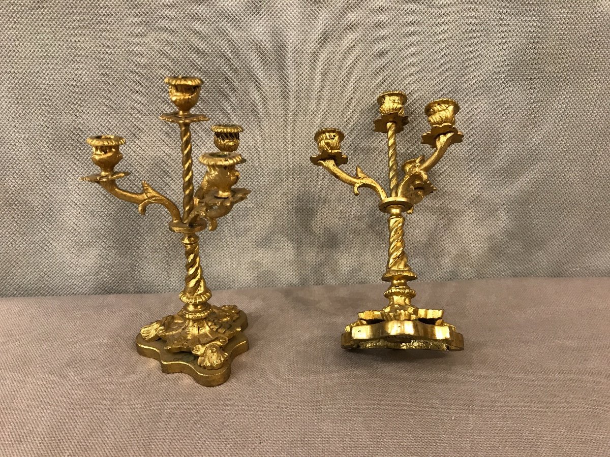 Small Pair Of Candlesticks In Bronze 19th-photo-3