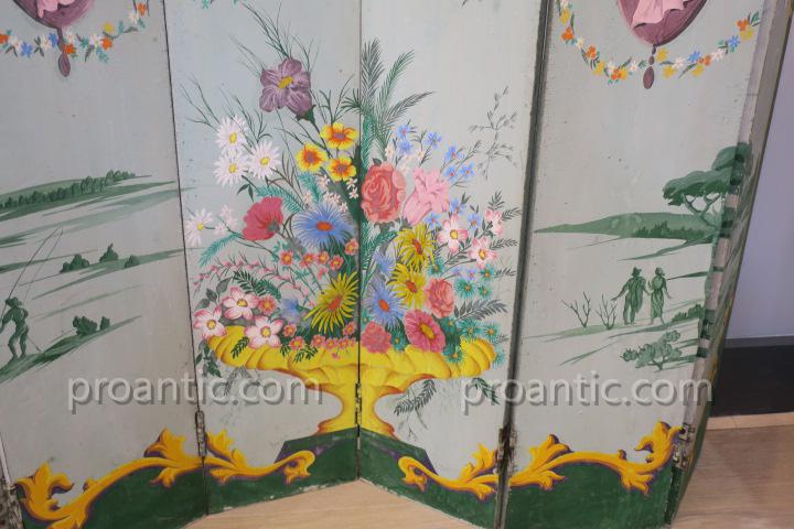 Pair Of Wooden Folding Screen Painted Late 19th-photo-2