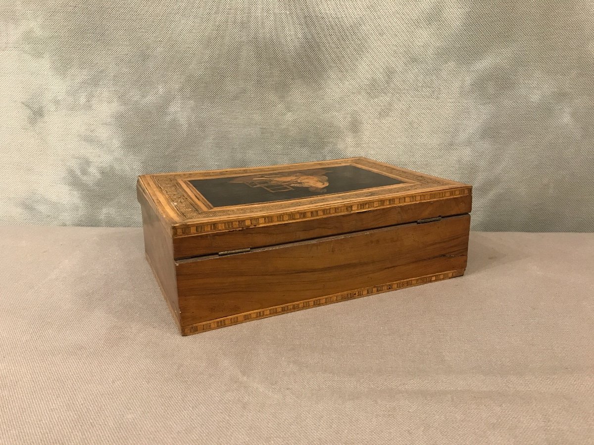 Boite Coffret En Noyer Et Marqueterie 19ème-photo-1