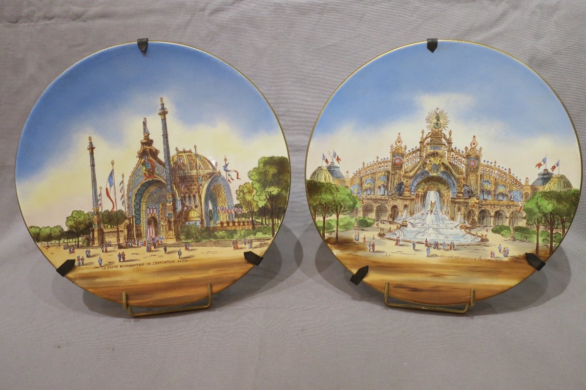 Pair Of Porcelain Plates Universal Exposition Decor