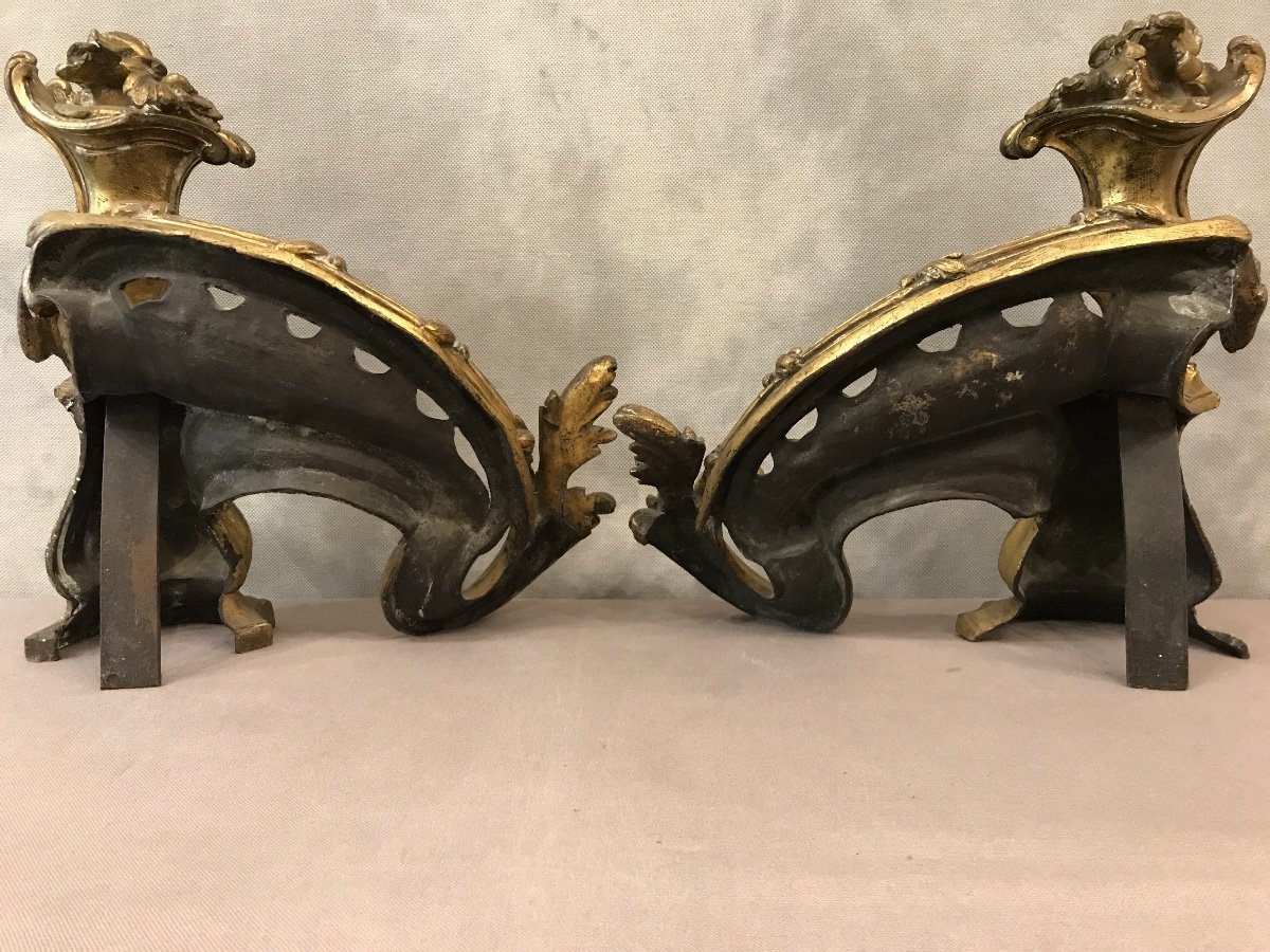 Pair Of Andirons Bronze Louis XV 19th-photo-3