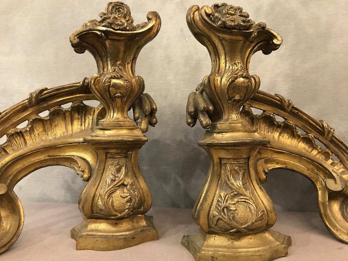 Pair Of Andirons Bronze Louis XV 19th-photo-4