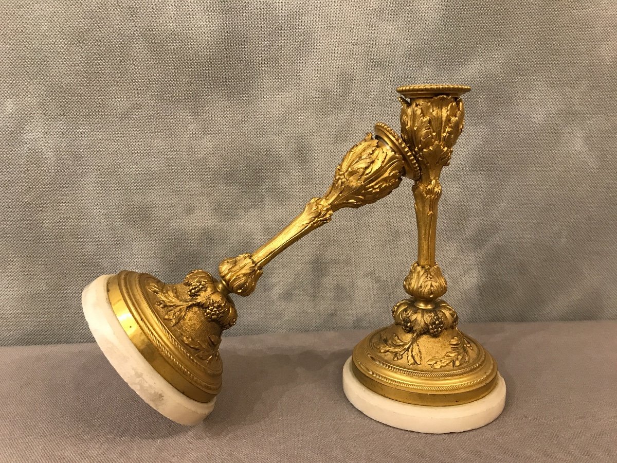 Pair Of Candlesticks In Gilt Bronze 19th-photo-2